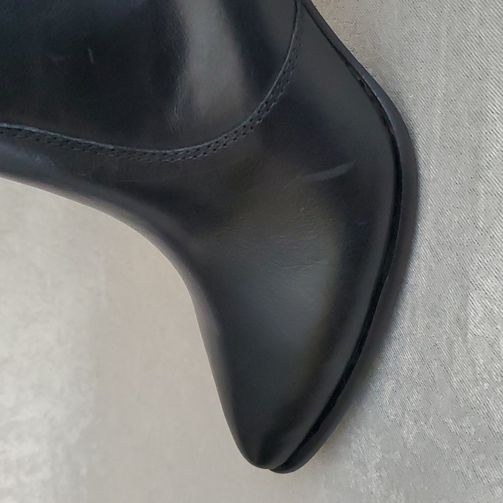 FRYE Jennifer Black Leather Stacked Block Heel Ankle Booties SIZE: 7M - Picture 6 of 9